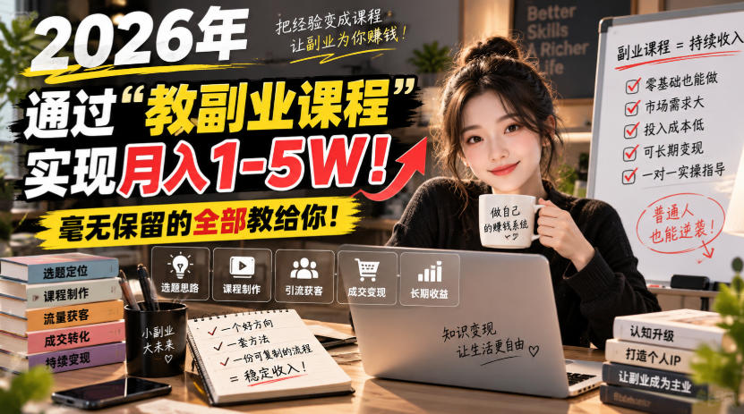 2026年通过“教副业课程”实现月入1-5W！毫无保留的全部教给你！【揭秘】-吾爱云课堂