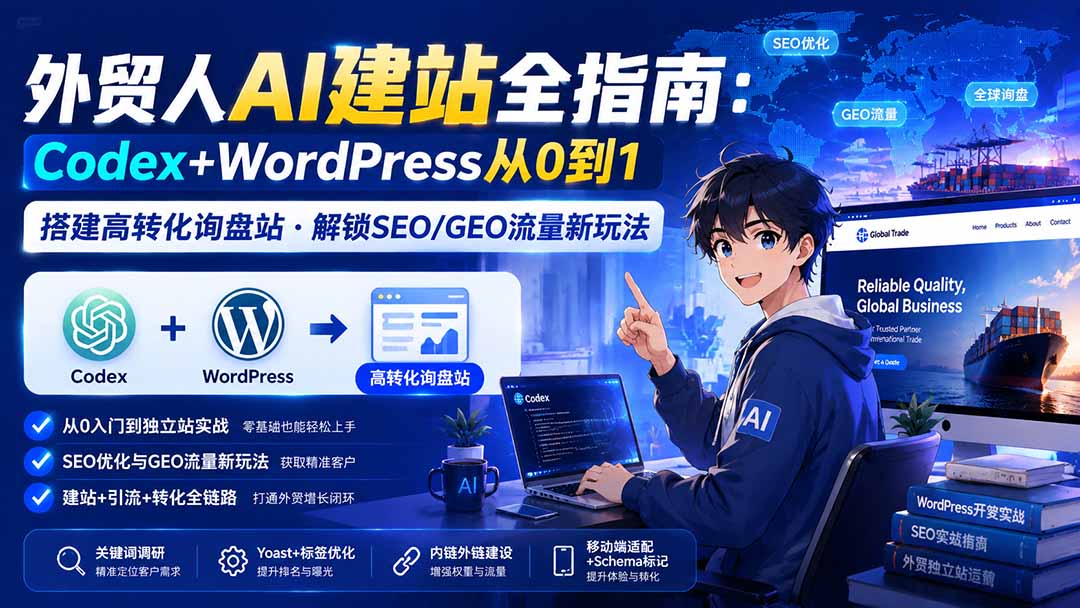 外贸人AI建站全指南：Codex+WordPress从0到1·搭建高转化询盘站·解锁SEO/GEO流量新玩法-更新-吾爱云课堂