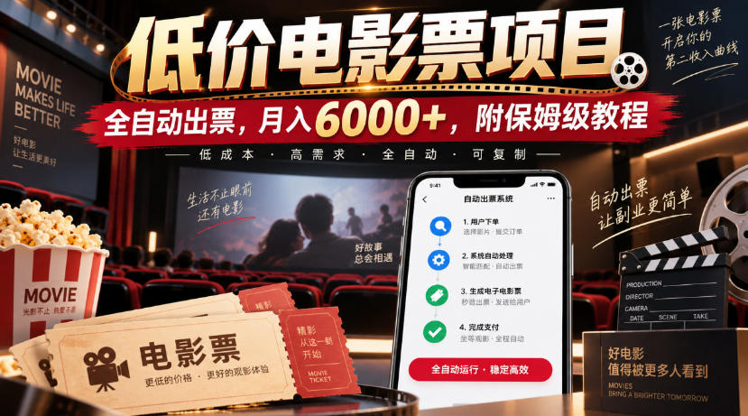 低价电影票项目，全自动出票，月入6000+，附保姆级教程【揭秘】-吾爱云课堂