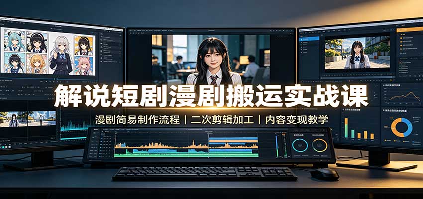 解说短剧漫剧搬运实战课：漫剧简易制作流程，二次剪辑加工，内容变现教学-吾爱云课堂