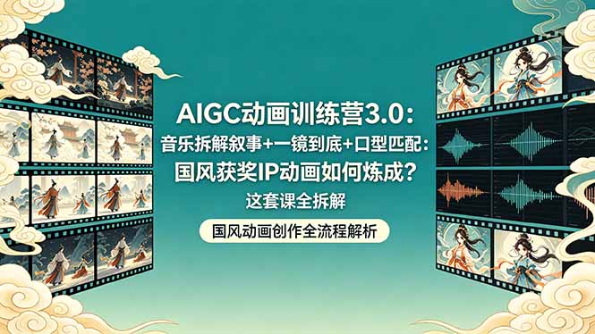 AIGC动画训练营3.0：音乐拆解叙事+一镜到底+口型匹配：国风获奖IP动画如何炼成？这套课全拆解-吾爱云课堂