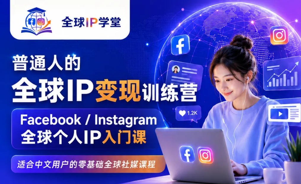 普通人的全球IP变现训练营,Facebook/Instagram全球个人IP入门课,零基础全球社媒课程-吾爱云课堂