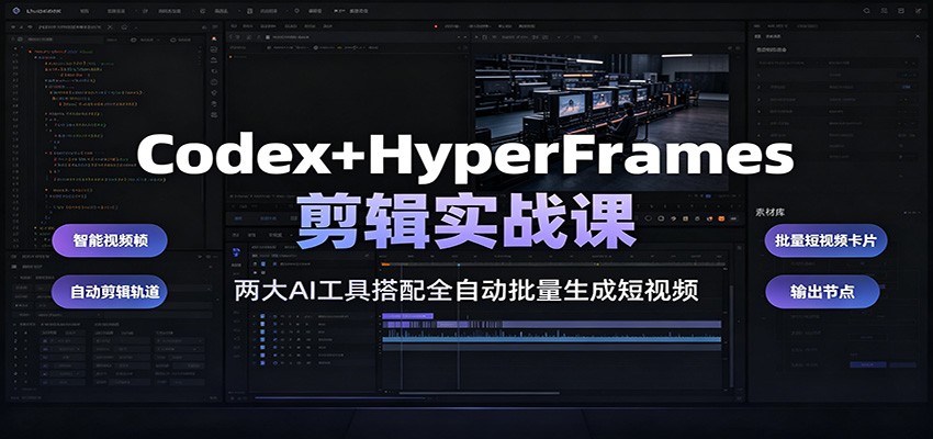 Codex+HyperFrames剪辑实战课：两大AI工具搭配全自动批量生成短视频-吾爱云课堂