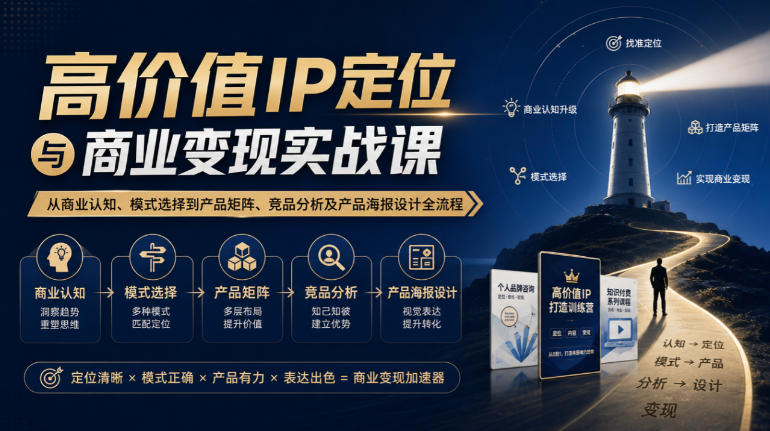 【无水印】高价值IP定位与商业变现实战课，从商业认知、模式选择到产品矩阵、竞品分析及产品海报设计全流程-吾爱云课堂