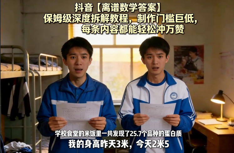 抖音【离谱数学答案】保姆级深度拆解教程，制作门槛巨低，每条内容都能轻松冲万赞，附详细步骤-吾爱云课堂
