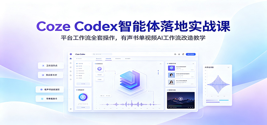 Coze Codex智能体落地实战课：平台工作流全套操作，有声书单视频AI工作流改造教学-吾爱云课堂