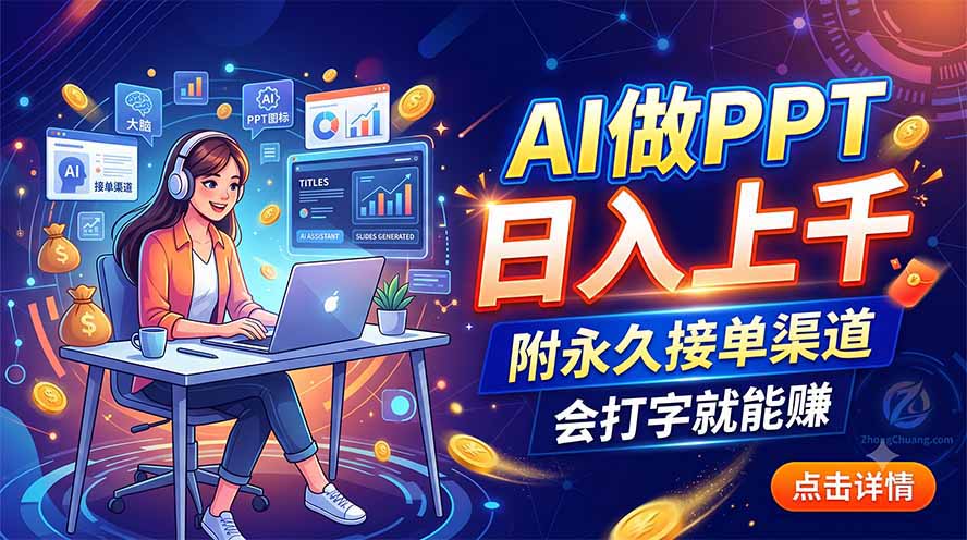 AI做PPT日入上千，附永久接单渠道，会打字就能赚-吾爱云课堂