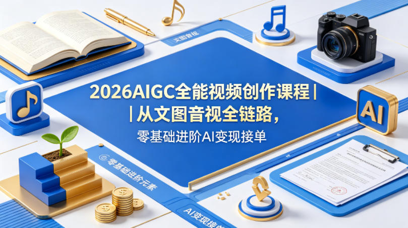 2026AIGC全能视频创作课程｜从文图音视全链路，零基础进阶AI变现接单-吾爱云课堂