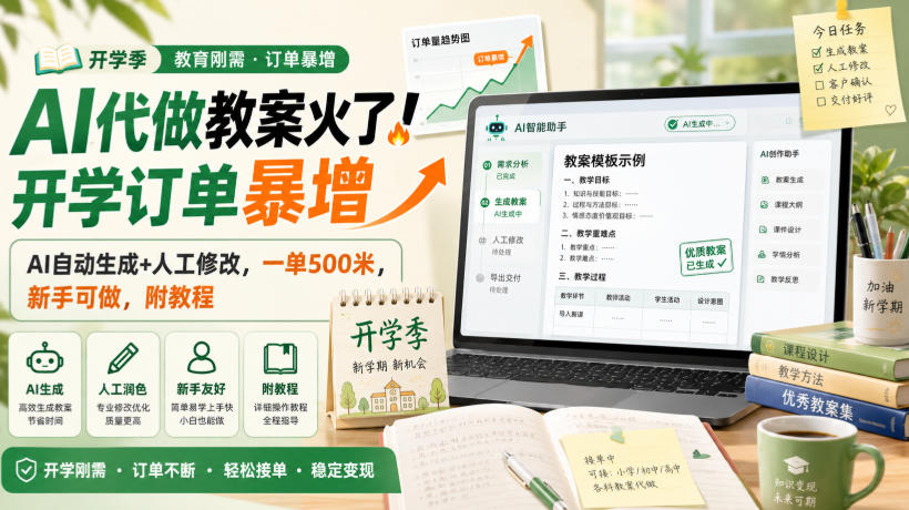 AI代做教案火了！开学订单暴增，AI自动生成+人工修改，一单500米，新手可做，附教程【揭秘】-吾爱云课堂