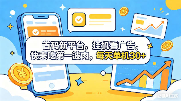 首码新平台，挂G自动看广告，快来吃第一波肉，每天单机30+，可矩阵放大【揭秘】-吾爱云课堂