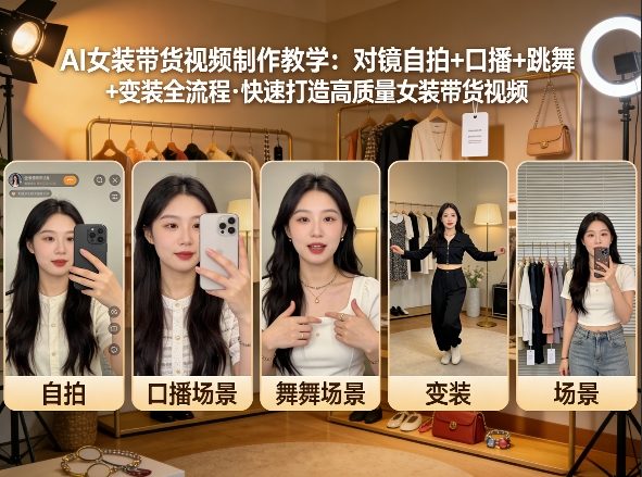 AI女装带货视频制作教学，对镜自拍、口播、跳舞、变装全流程，快速打造高质量女装带货视频-吾爱云课堂