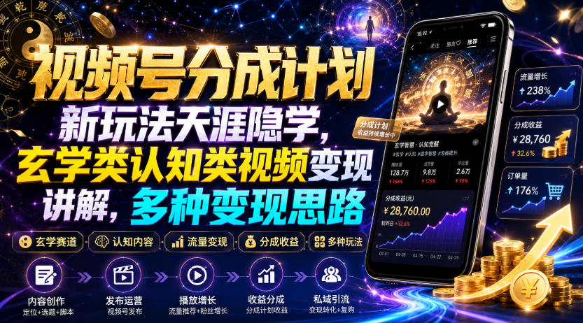 视频号分成计划新玩法天涯隐学，玄学类认知类视频变现讲解，多种变现思路-吾爱云课堂