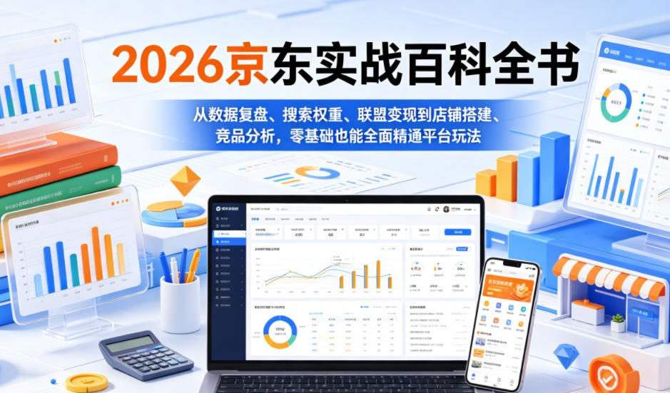 2026京东实战百科全书，从数据复盘、搜索权重、联盟变现到店铺搭建、竞品分析，零基础也能全面精通平台玩法-吾爱云课堂