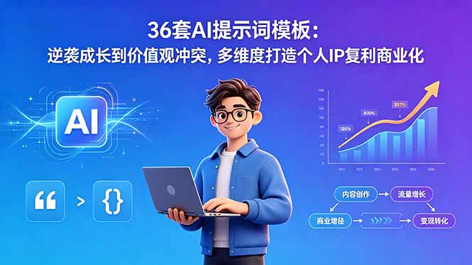 36套AI提示词模板：逆袭成长到价值观冲突，多维度打造个人IP复利商业化-吾爱云课堂