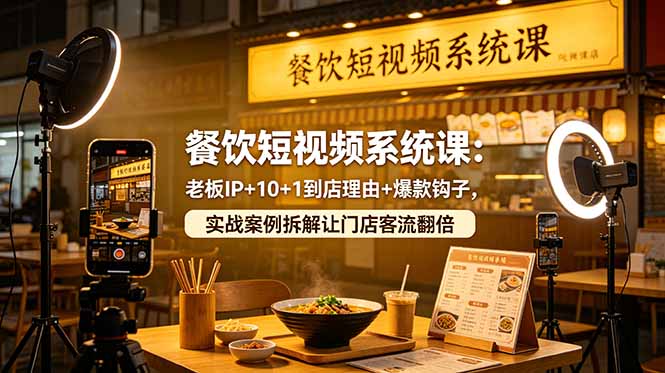 餐饮短视频系统课：老板IP+10+1到店理由+爆款钩子，实战案例拆解让门店客流翻倍-吾爱云课堂