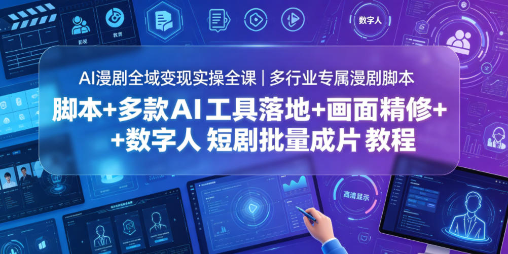 AI漫剧全域变现实操全课｜多行业专属漫剧脚本+多款AI工具落地+画面精修+数字人短剧批量成片全教程-吾爱云课堂