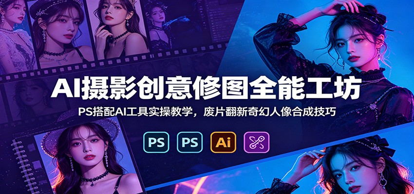 AI摄影创意修图全能工坊：PS搭配AI工具实操教学，废片翻新奇幻人像合成技巧-吾爱云课堂