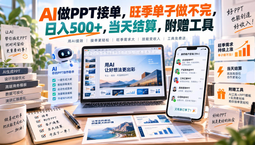 AI做PPT接单，旺季单子做不完，日入500+，当天结算，附赠工具【揭秘】-吾爱云课堂