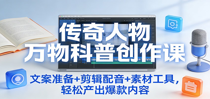 传奇人物万物科普创作课：文案准备+剪辑配音+素材工具，轻松产出爆款内容-吾爱云课堂