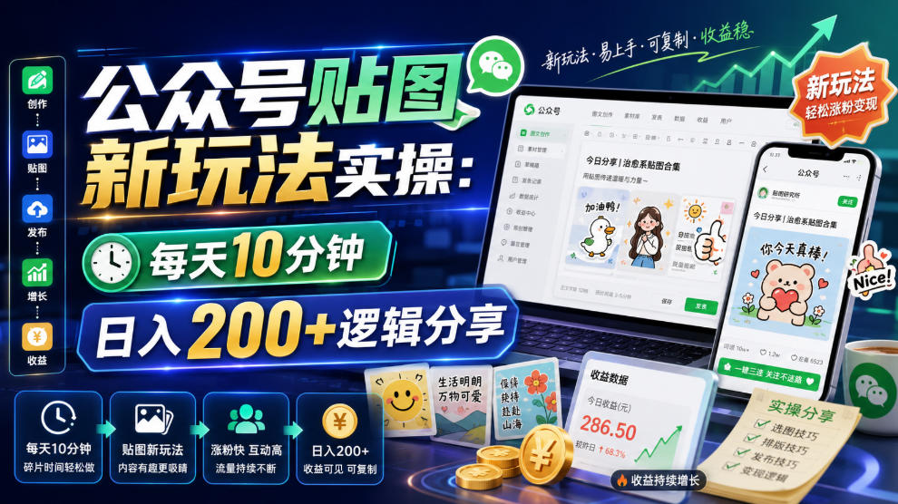 公众号贴图新玩法实操，每天10分钟，日入200+逻辑分享-吾爱云课堂