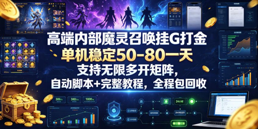 高端内部魔灵召唤挂G打金，单机稳定50-80一天，支持无限多开矩阵，自动脚本+完整教程，全程包回收【揭秘】-吾爱云课堂
