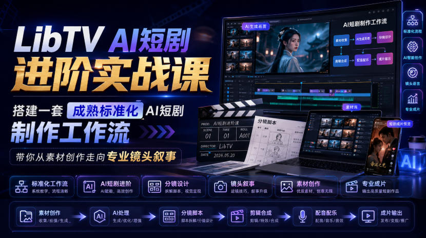 LibTV AI短剧进阶实战课，搭建一套成熟标准化AI短剧制作工作流，带你从素材创作走向专业镜头叙事-吾爱云课堂