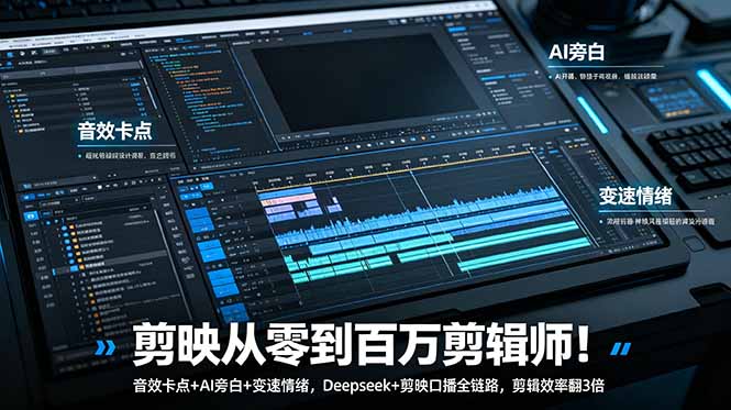 剪映从零到百万剪辑师！音效卡点+AI旁白+变速情绪，Deepseek+剪映口播全链路，剪辑效率翻3倍-吾爱云课堂