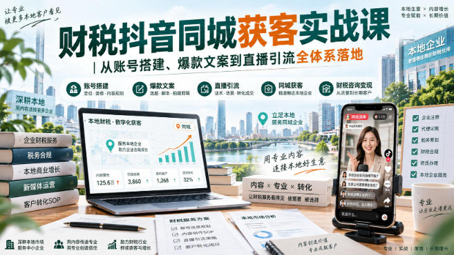 财税抖音同城获客实战课｜从账号搭建、爆款文案到直播引流全体系落地-吾爱云课堂