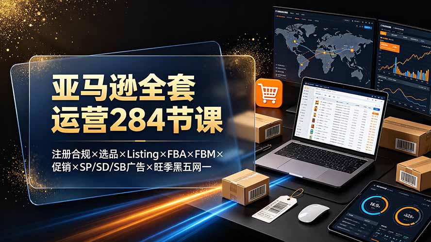 亚马逊全套运营284节课：注册合规×选品×Listing×FBA×FBM×促销×SP/SD/SB广告×旺季黑五网一-吾爱云课堂