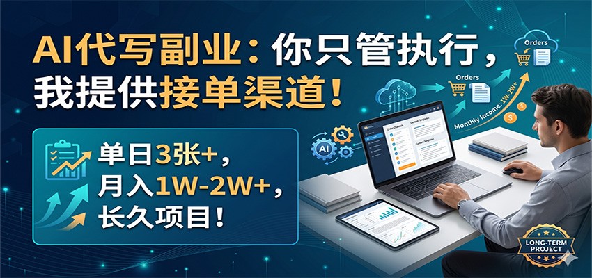 AI代写副业：你只管执行，我提供接单渠道！单日3张+，月入1W-2W+，长久项目-吾爱云课堂