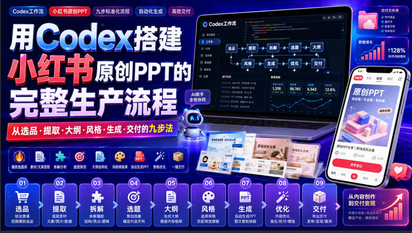 用Codex搭建小红书原创PPT的完整生产流程，从选品·提取·大纲·风格·生成·交付的九步法-吾爱云课堂