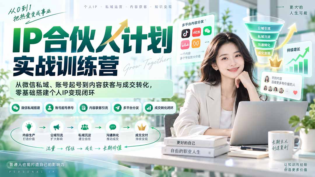 IP合伙人计划实战训练营-更新：从微信私域、账号起号到内容获客与成交转化，零基础搭建个人IP变现闭环-吾爱云课堂