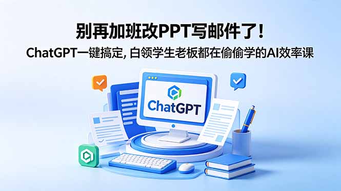 别再加班改PPT写邮件了！ChatGPT一键搞定，白领学生老板都在偷偷学的AI效率课-吾爱云课堂
