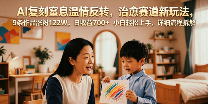 AI复刻窒息温情反转，治愈赛道新玩法，9条作品涨粉122W，日收益700+ 小白轻松上手，详细流程拆解-吾爱云课堂