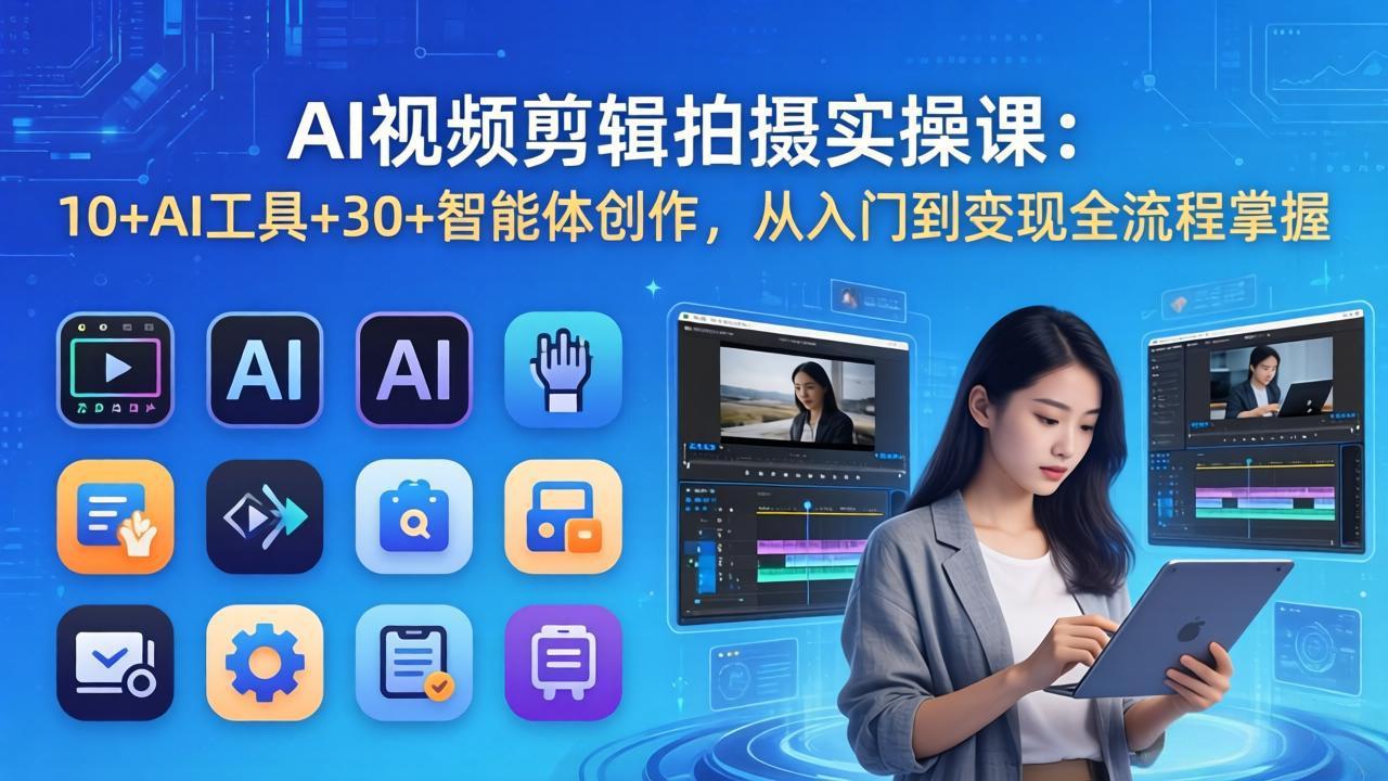 AI 视频剪辑拍摄实操课：10+AI工具+30+智能体创作，从入门到变现全流程掌握-吾爱云课堂