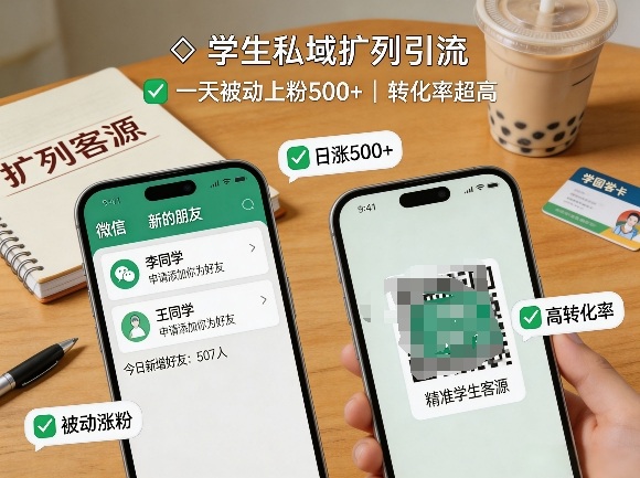 学生私域扩列引流，一天被动上粉500+，转化率超高-吾爱云课堂