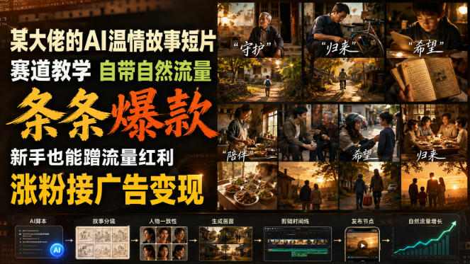 某大佬的AI温情故事短片赛道教学，自带自然流量，条条爆款，新手也能蹭流量红利，涨粉接广告变现-吾爱云课堂