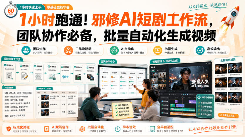 1小时跑通！邪修AI短剧工作流，团队协作必备，批量自动化生成视频-吾爱云课堂