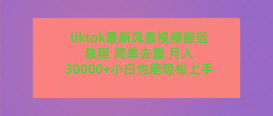 (9804期)tiktok最新风景视频搬运教程 简单去重 月入30000+附全套工具-吾爱云课堂