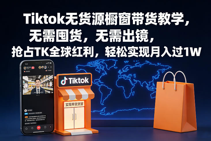 Tiktok无货源橱窗带货教学，无需囤货，无需出镜，抢占TK全球红利，轻松实现月入过1W-吾爱云课堂