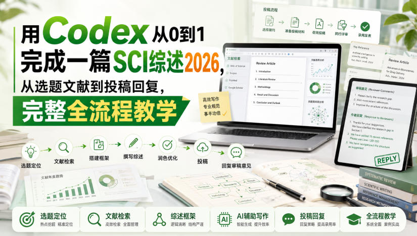 用Codex从0到1完成一篇SCI综述2026，从选题文献到投稿回复，完整全流程教学-吾爱云课堂
