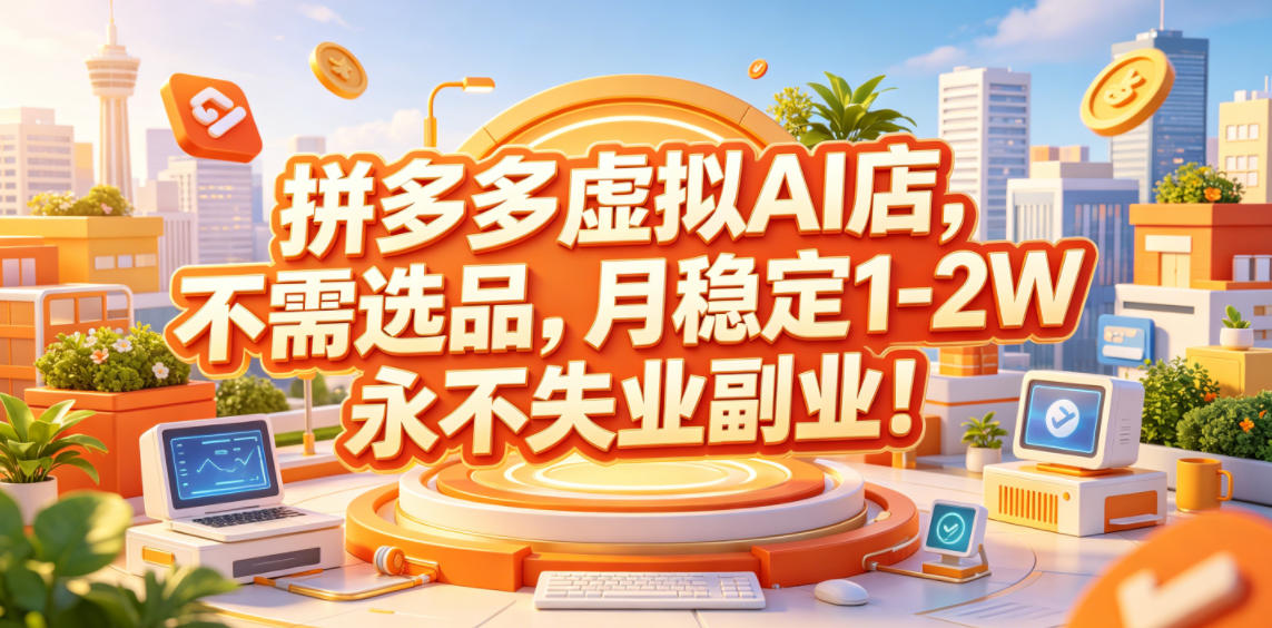 拼多多虚拟AI店，不需选品，月稳定1-2W，永不失业副业！【揭秘】-吾爱云课堂