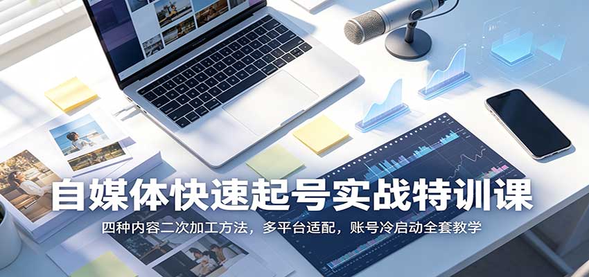 自媒体快速起号实战特训课：四种内容二次加工方法，多平台适配，账号冷启动全套教学-吾爱云课堂