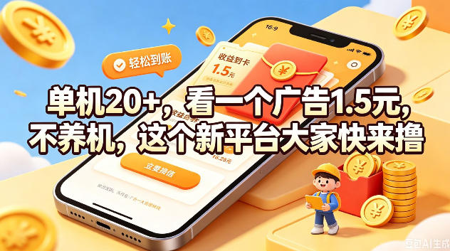 单机20+,看一个广告1.5米,不养机,这个新平台大家快来撸【揭秘】-吾爱云课堂