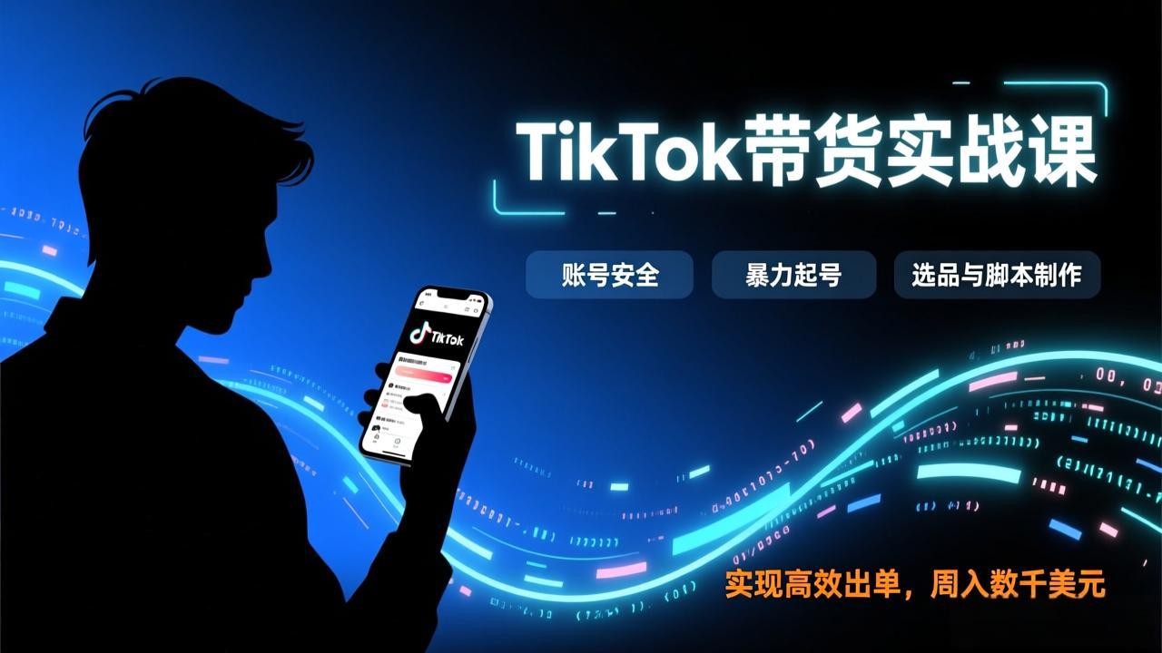 TikTok带货实战课，涵盖账号安全、暴力起号、选品与脚本制作，实现高效出单，周入数千美元-吾爱云课堂