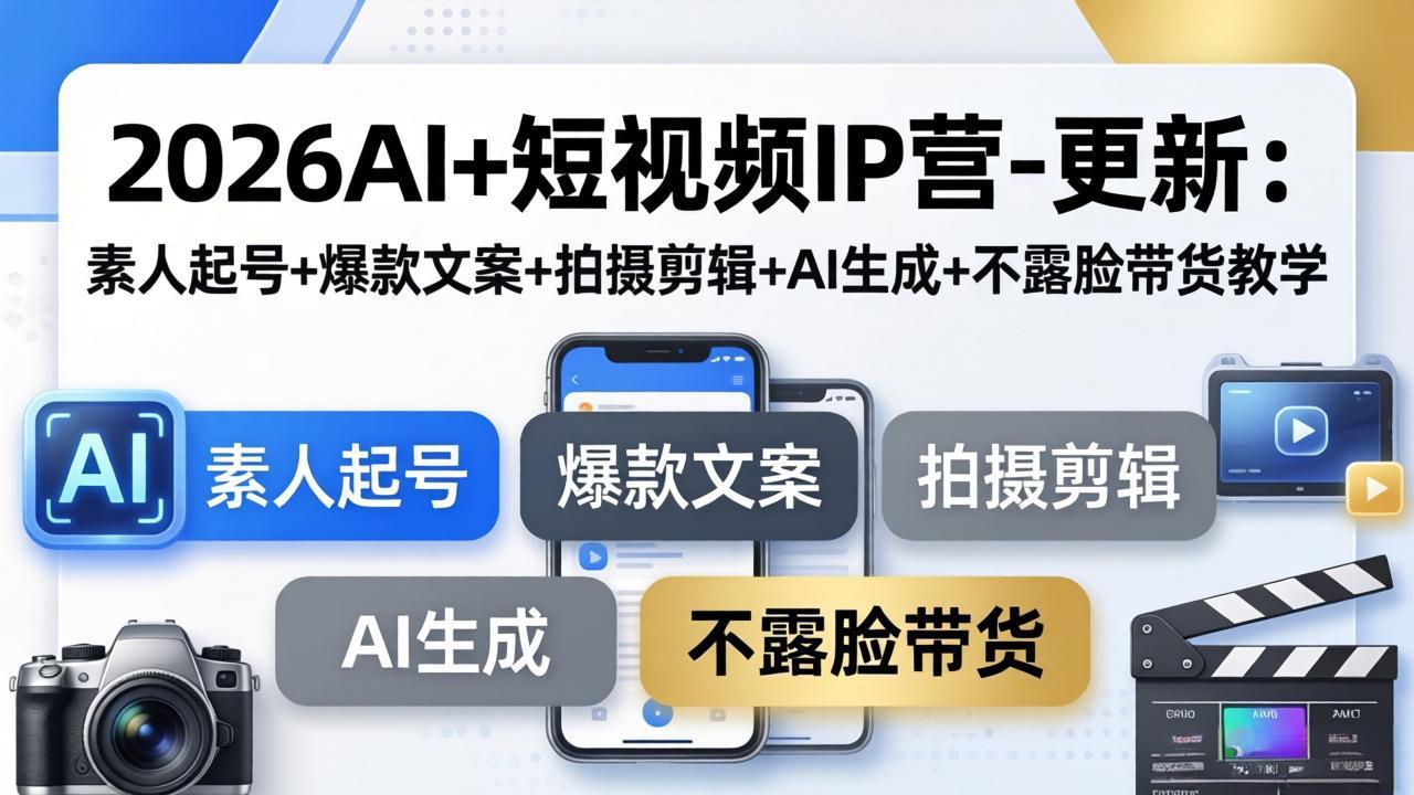 2026AI+短视频IP营-更新：素人起号+爆款文案+拍摄剪辑+AI生成+不露脸带货教学-吾爱云课堂