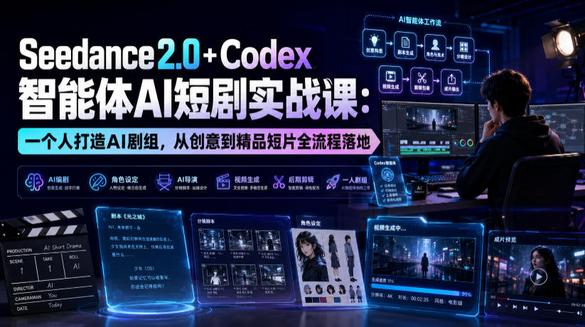 Seedance2.0+Codex智能体AI短剧实战课:一个人打造AI剧组,从创意到精品短片全流程-吾爱云课堂
