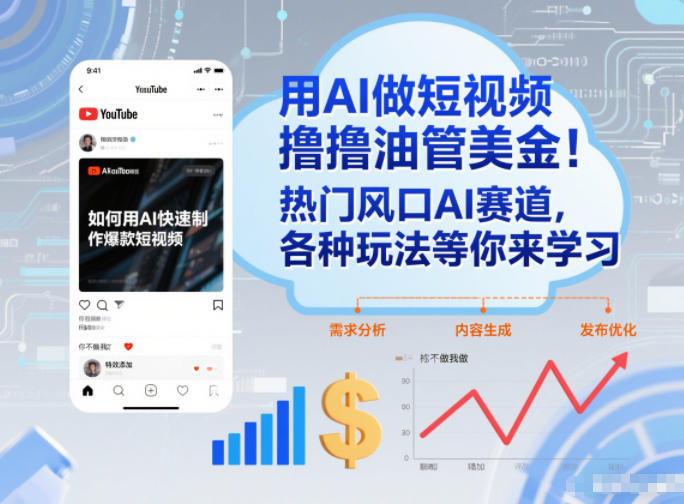 用AI做短视频撸油管美金，热门风口AI赛道，你不做我做，各种玩法等你来学习-吾爱云课堂
