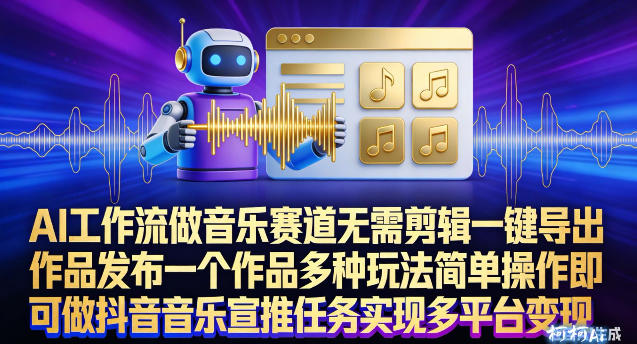 AI工作流做音乐赛道，无需剪辑，一键导出作品发布，一个作品多种玩法，简单操作即可做抖音音乐宣推任务-吾爱云课堂