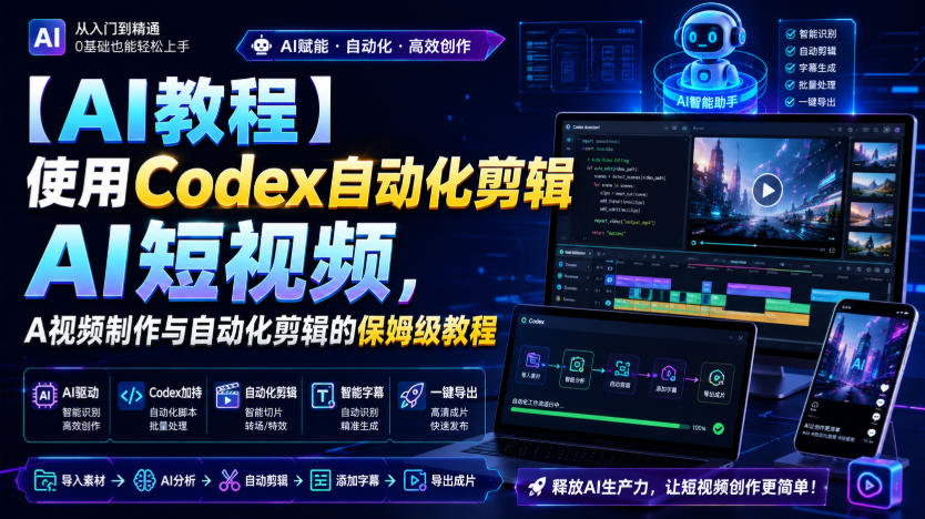 【AI教程】使用Codex自动化剪辑AI短视频，AI视频制作与自动化剪辑的保姆级教程-吾爱云课堂